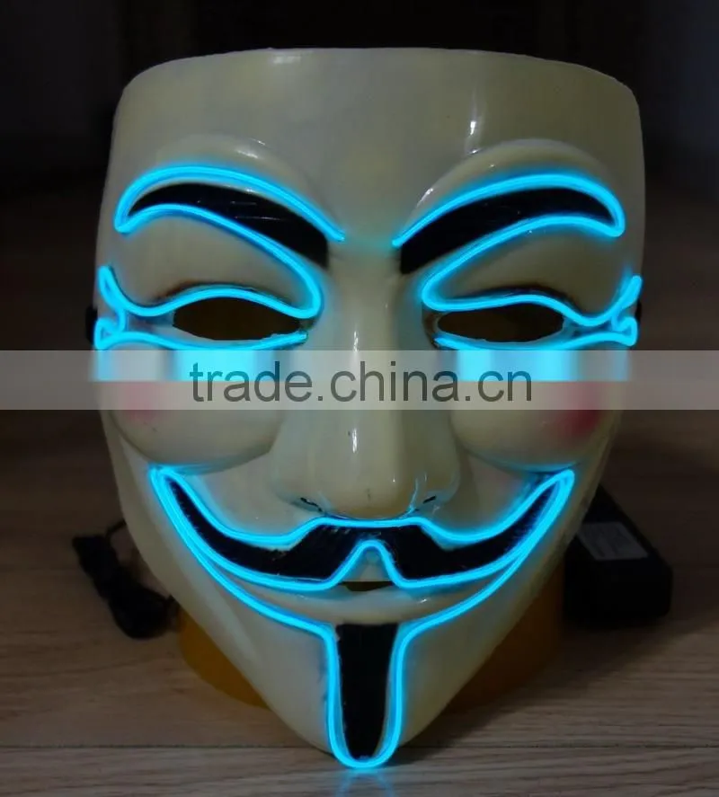 EL WIRE V for Vendetta Mask Party Mask / EL light halloween mask / EL wire V For Vendetta Mask