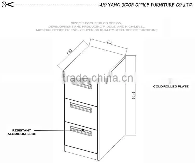 Bizoe superior in quality 3 drawers steel unique file cabinet