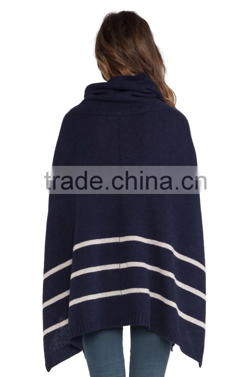 Ladies striped turtleneck pullover sweater