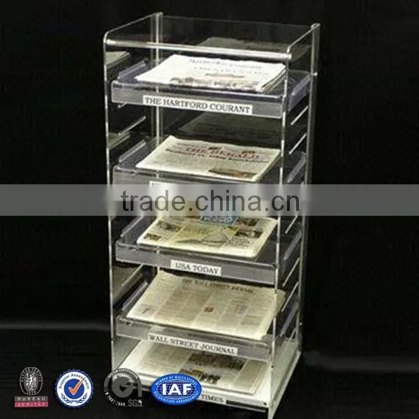 Custom clear acrylic folder /document/ office brochure rack with business card pocket