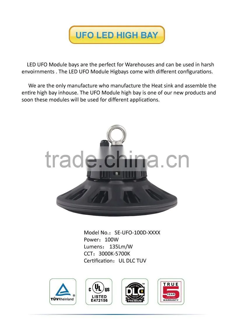 High Lumen UL DLC UFO LED High Bay Light 100W