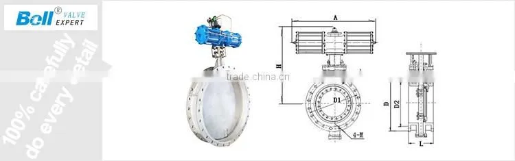 stainless steel 3 offset butterfly valve with pneumatic actuator