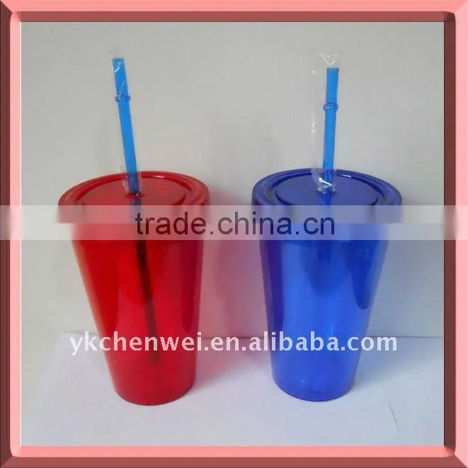 Double wall AS plastic tumbler with straw
