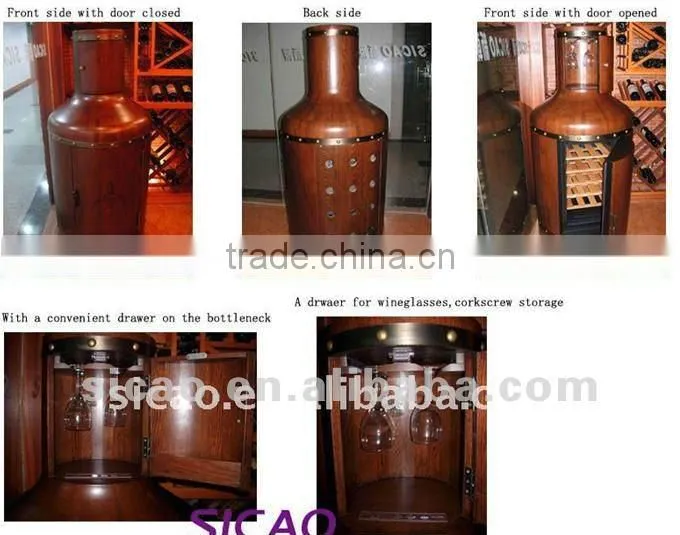 48L classic electrical original oak wooden barrel wine regrigerator for 18 bottle, decorative wood barrel alcohol fridge cooler