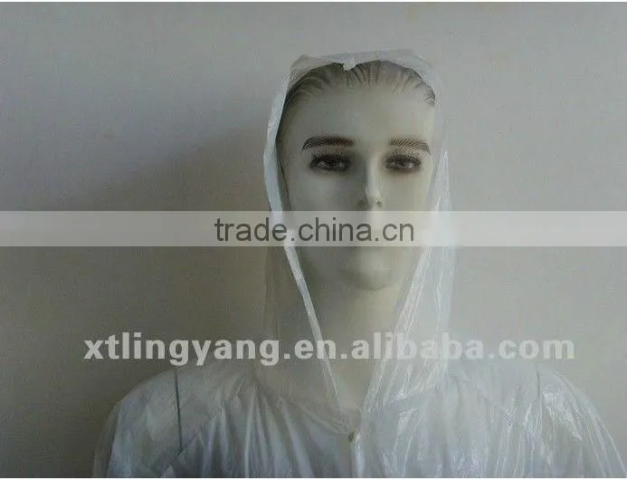 Disposable white long sleeve good quality PE visit coat /raincoat