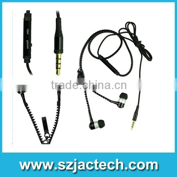 Fashion Colorful Metal Zipper Cable Design Earphone Fashion Earbud With Microphone