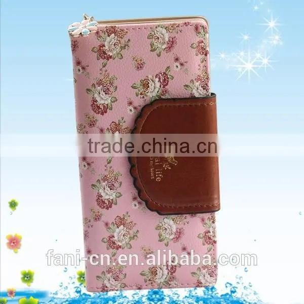 2015 latest new design red clutch bifold purse walletl with flower printed for woman