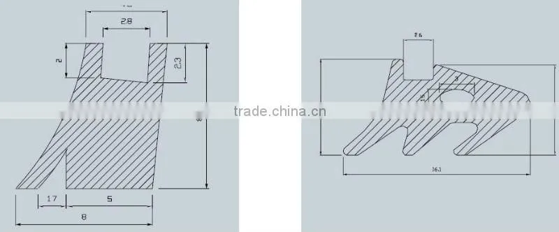 In-side glass rubber strip profile(EPDM, NBR, CR, SILICONE, PVC, composite)