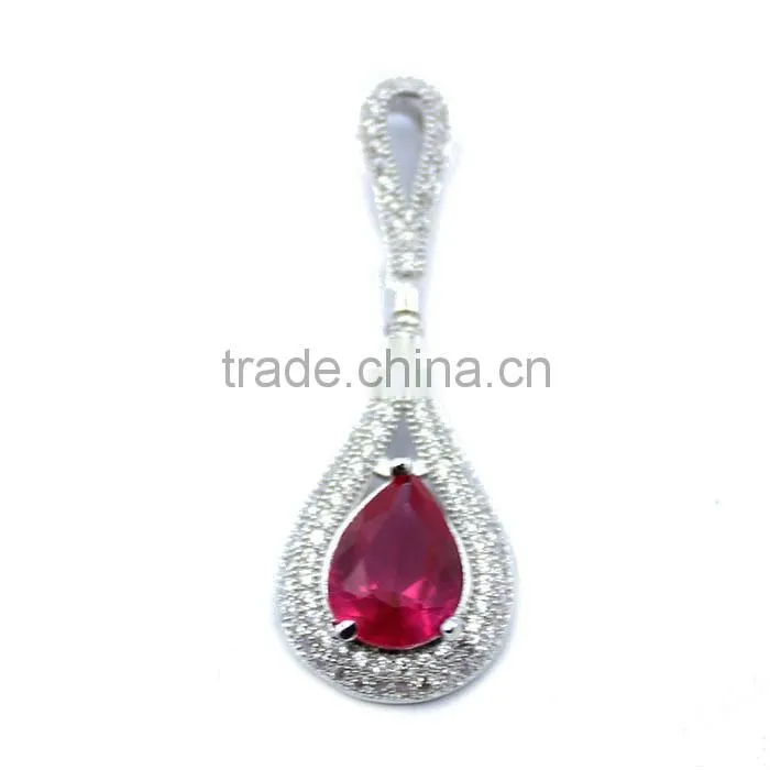 925 silver ruby jewelry with micro pave setting zircon rhodium plated