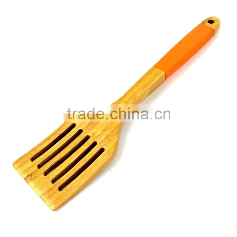 Sloted Bamboo Spatula with silicone handle