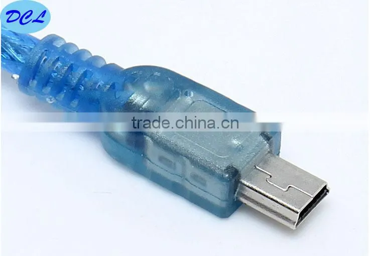 Transparent blue USB2.0 cable Male to Mini 5PIN 5m