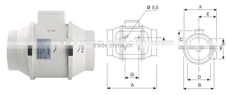 5 inch 2 Speed Control Mixed Flow In line Duct Fan