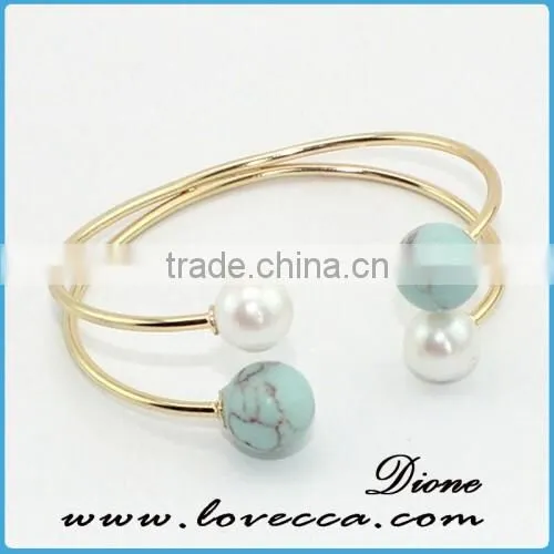 New arrival cheap jewelry alloy synthetic turquoise stone bracelet
