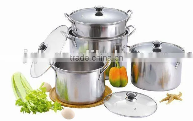 Cheapest Stainless Steel stock pot sets with glass lid and fashionable design