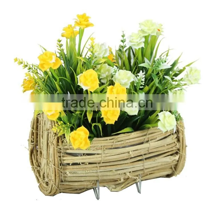 Handmade natural rattan tray with plastic linning for garden planter