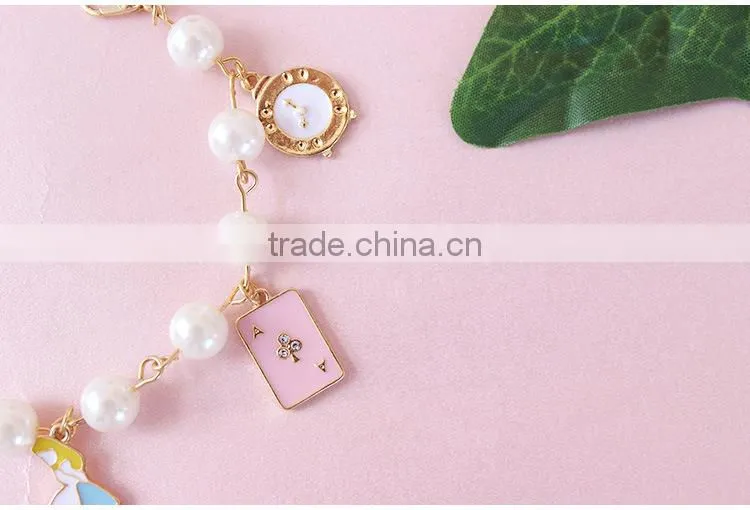 enamel rabbit pumpkin carriage the playing cards clock charms bracelet pearl linked bracelet with assorted charms