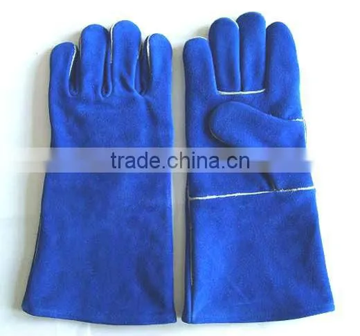 Cow split leather, Sew black layering, One piece back, Full lining 14/16 inch gloves for welders