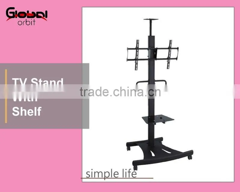 Metal Plasma Monitor Metal Display Holder Rotated TV Stand With Shelf