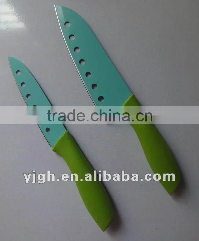 2pcs non-stick Santoku coating knife set with holes on blade