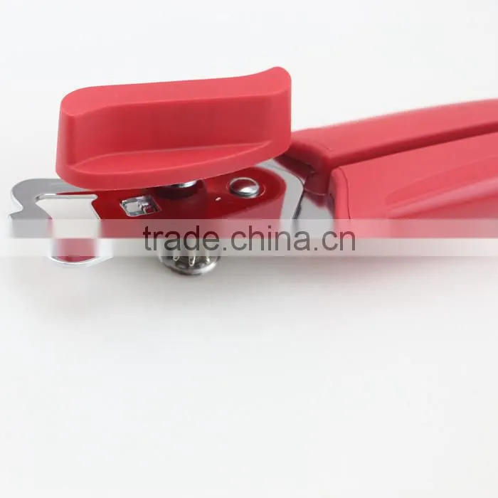 Red Plastic Handle Easy to Grip Can Opener Includes Bottle Cap Opener and Can Tab Lifter