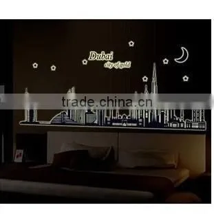 Fashion decorative DIY wall sticker , Dubai's silhouette Noctilucent stick sitting room wall stickers TV setting post