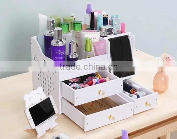 Wood makeup storage organizer box