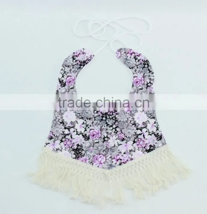 Flower Pattern Baby Girl Bibs With Tassel Toddler Baby Girl 100% Cotton Burp Cloths