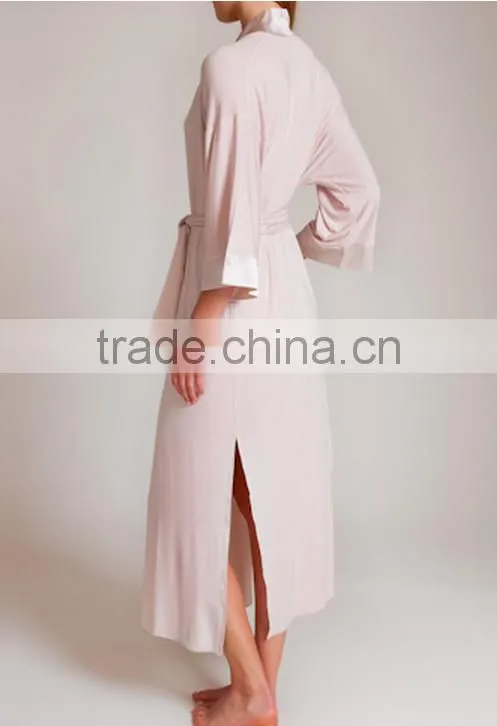 Customize ladies luxury full length robe, 3/4 lenght sleeve dressing gown, soft modal jersey long robe