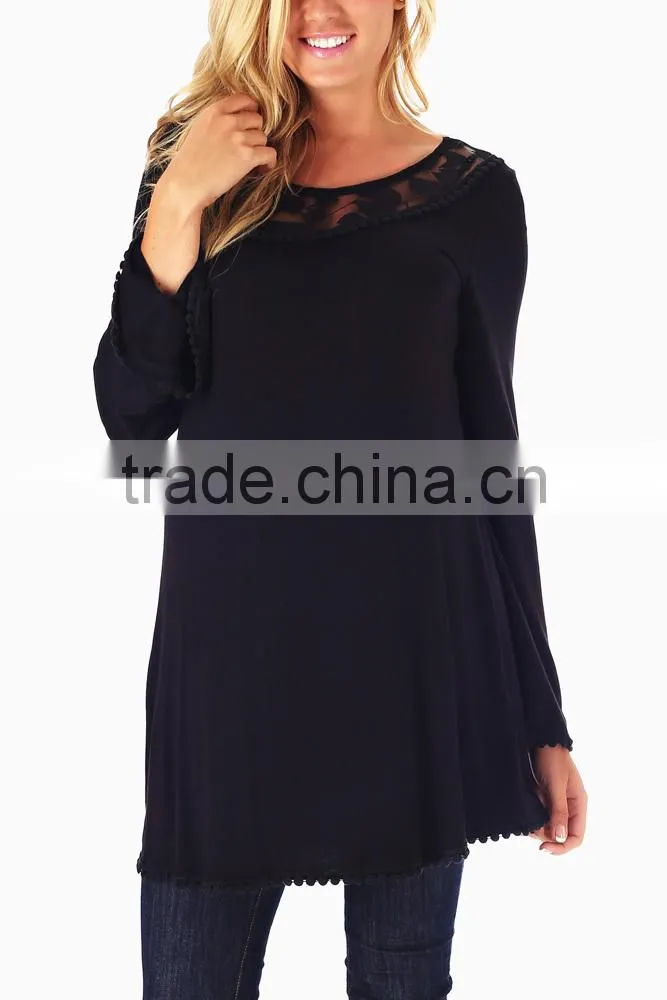 BLACK LEAF MESH NECKLINE MATERNITY TUNIC