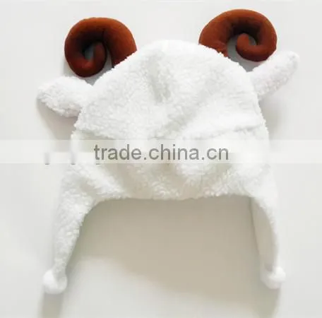 factory design lovely white sheep style polar fleece material plush animal head hat for kids