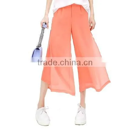 new fashion fit lady chiffon pants cropped trousers with good quality 2016