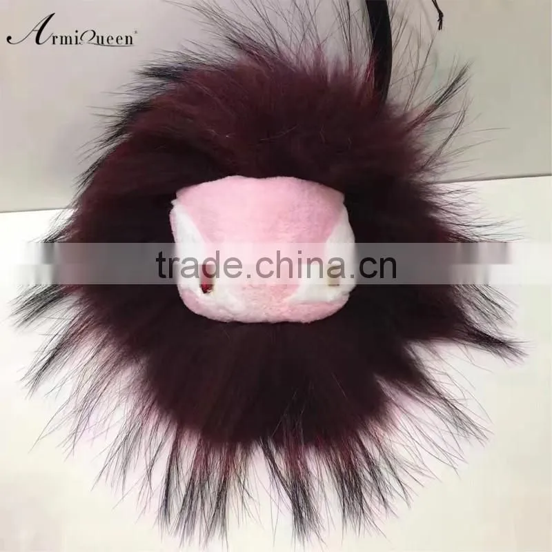 2017 wholesale fashion real raccoon fur monster key chains ,bag accessory in high quality