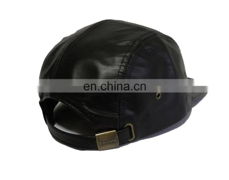 Black 5 panel hat with printing flat brim