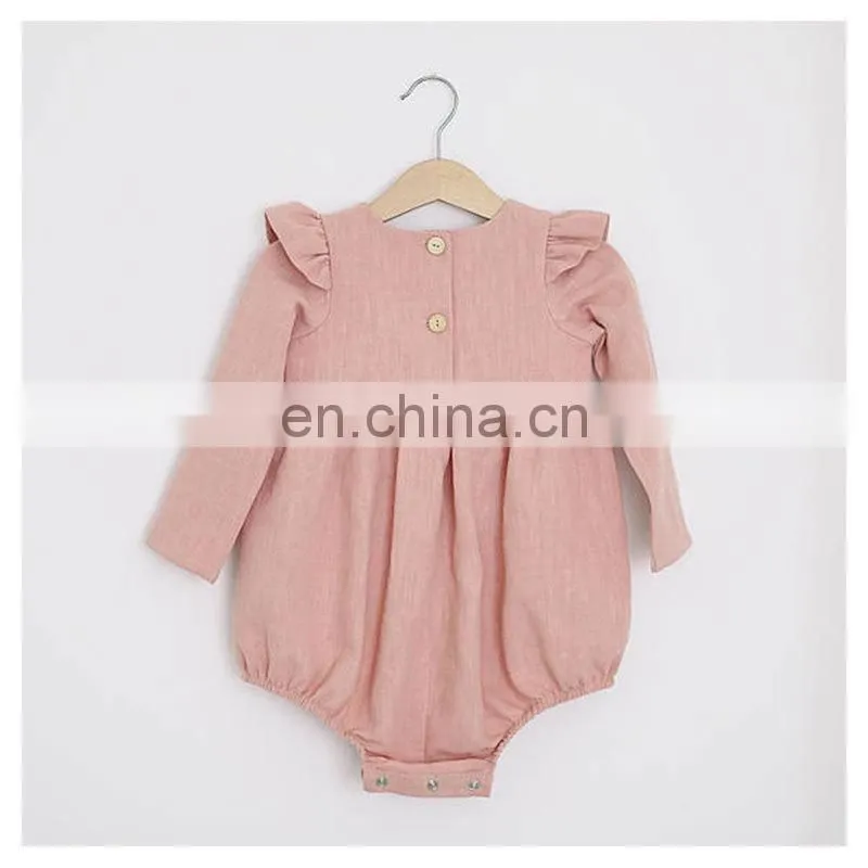 Infants & Toddler Clothes Full Sleeve Ruffle Princess Baby Girls Linen Romper