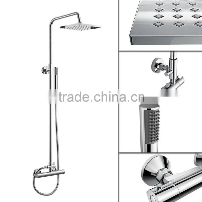 Square Bar Mixer Shower Set Thermostatic Valve with 8" Shower Head + Hand Held