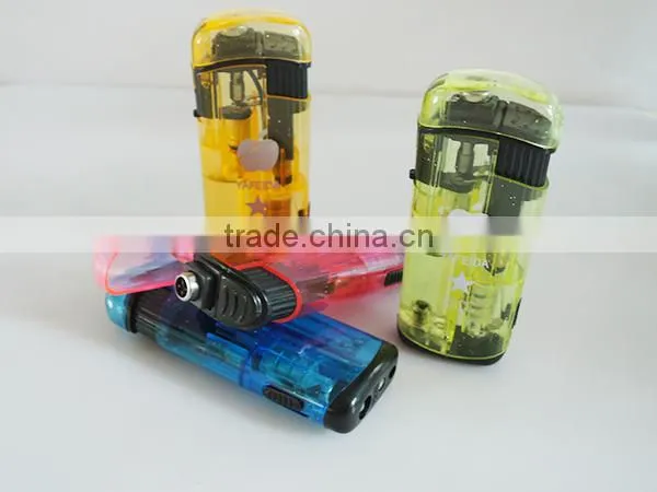 Fashion electric transparent printing logo refill valve cigarette lighter with flashlight