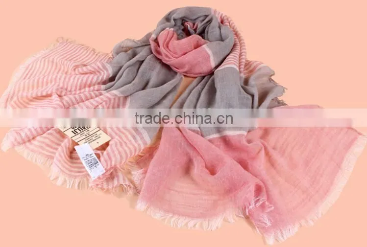 2014 Newest Fashion Lady Stripe Design 100% Cotton Linen Scarf