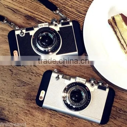 For iPhone 6S/6SPlus Fashion design 3 in 1 Creative Silicone Camera Back Case Cover With Strap pink