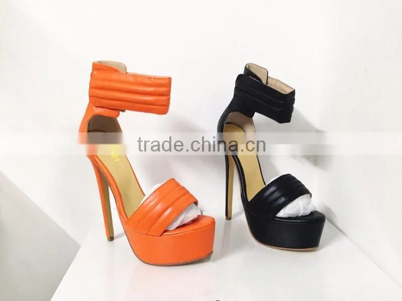 Catwalk Sky High New Sandal 16CM Height Black and Orange Leather Heels High Heel Women Sandals