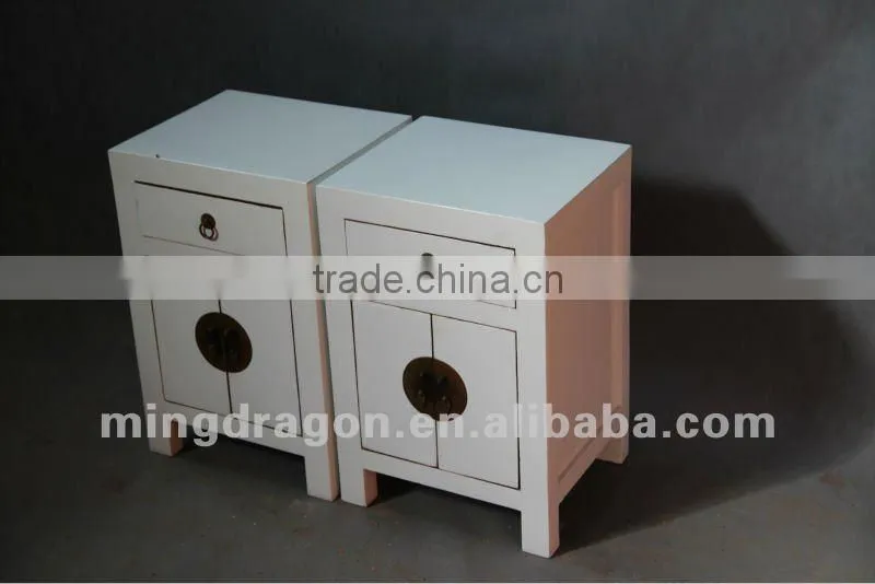 Chinese antique furniture pine wood white/blue bedside cabinet