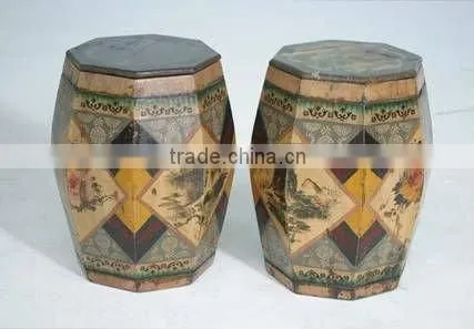 chinese antique wooden painted drum stool