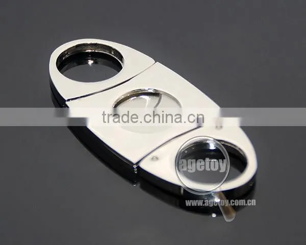Pocket Portable Oval Cigar Scissors High Quality Silver Stainless Steel Double Blade Knife Super Sharp Metal Cigar Cutter