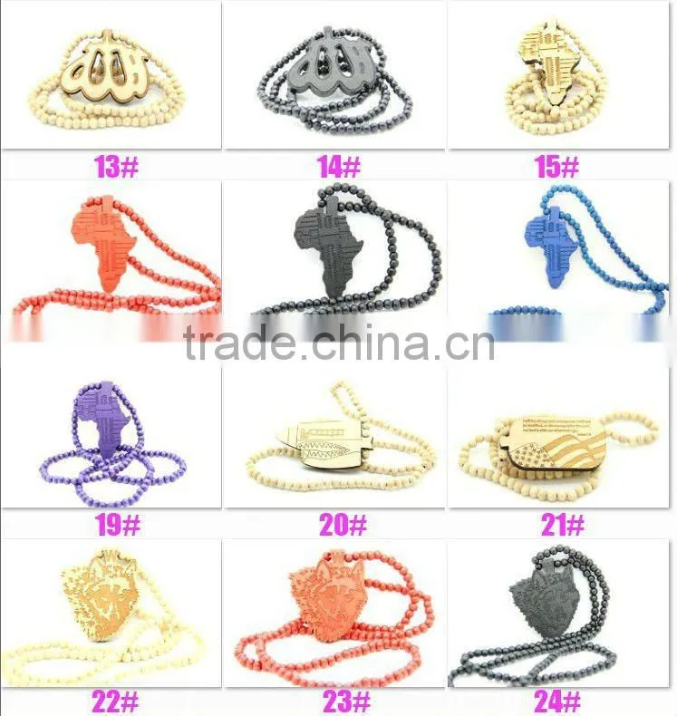 Men's Hip Hop good bamb Pendants Wood Rosary Chains Beads wooden Necklaces
