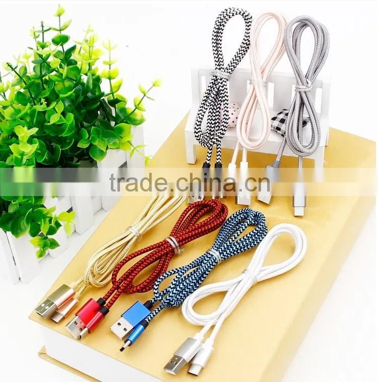 aluminium alloy nylon colorful micro braided usb cable usb 3.1 type c cable micro usb charging cable for type C mobile phone