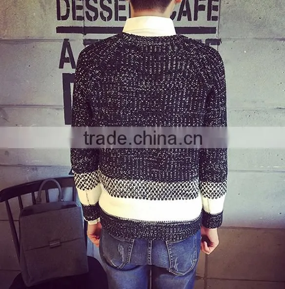 2015 autumn winters splicing stripe round collar sweater for color combination sweater