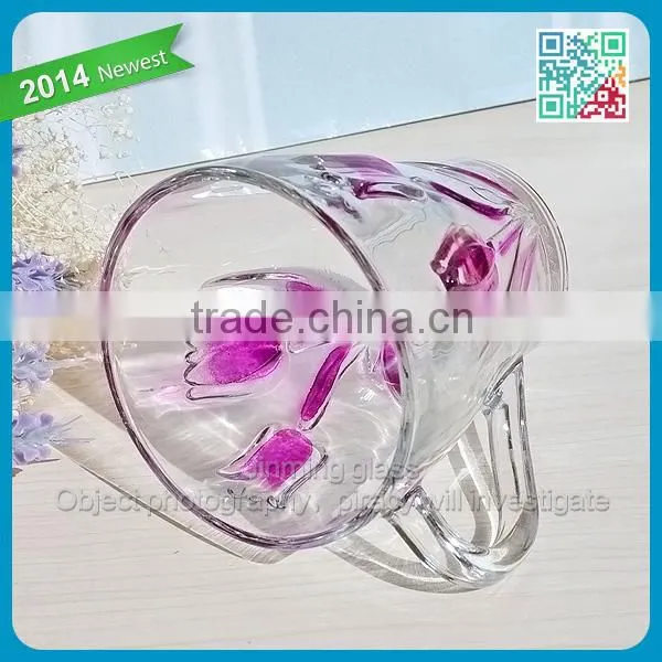 Colored Tulip Handle Drinking Glass Mugs Flower Embossed Logo Gift Drinking Glasses Cups Girls Favor Glass Gift Drinking Mugs