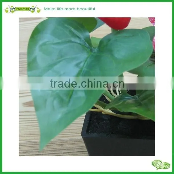 Mini artificial anthurium leaves bonsai for indoor decoration
