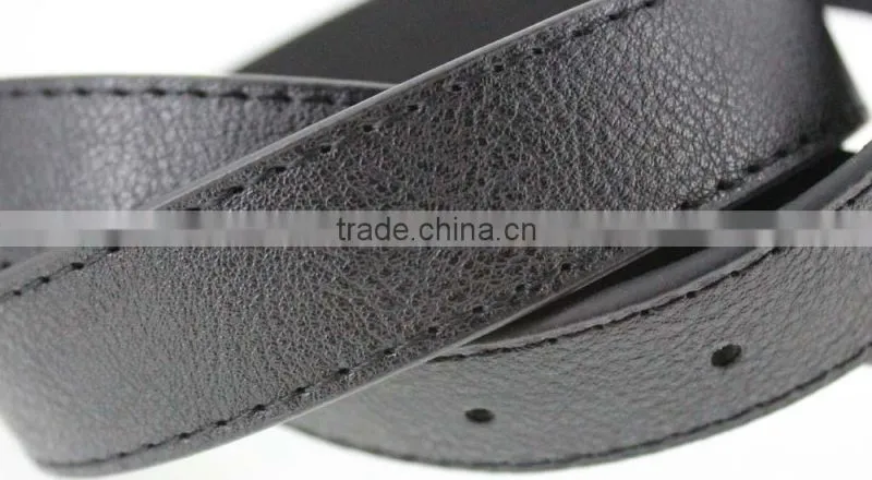 Women's Plain black PU leather belt with rhinestone ring in YiWu