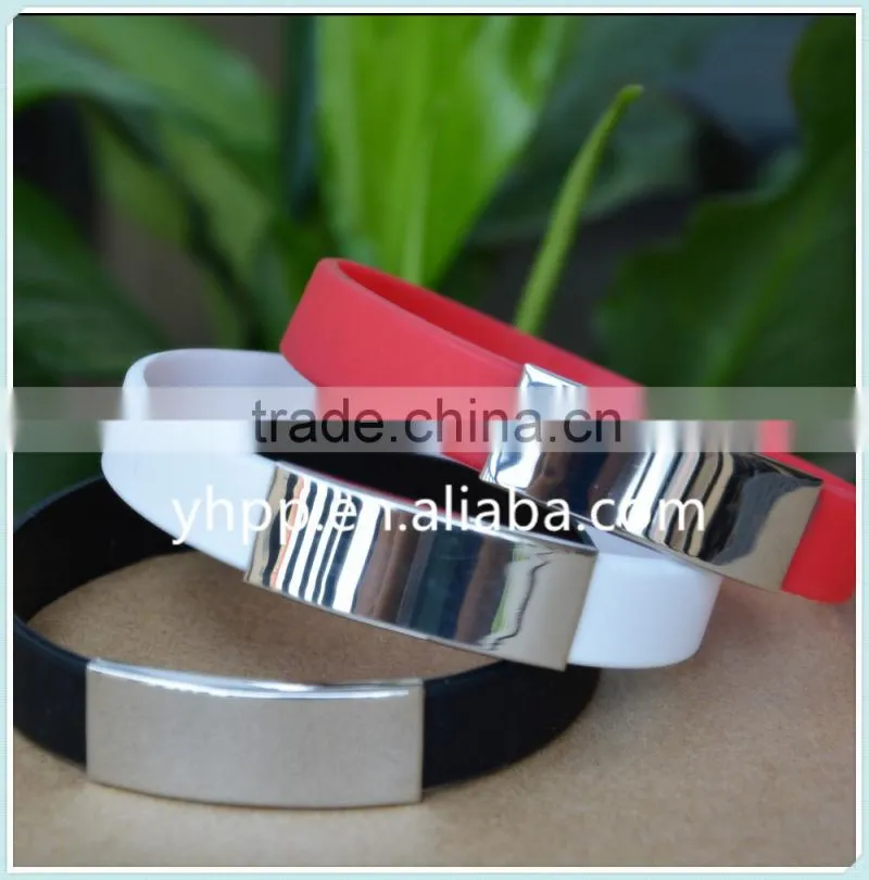 Custom Design Candy Colour Fshion Silicon Wristband Bracelet With Stainless Steel Ornament Piece