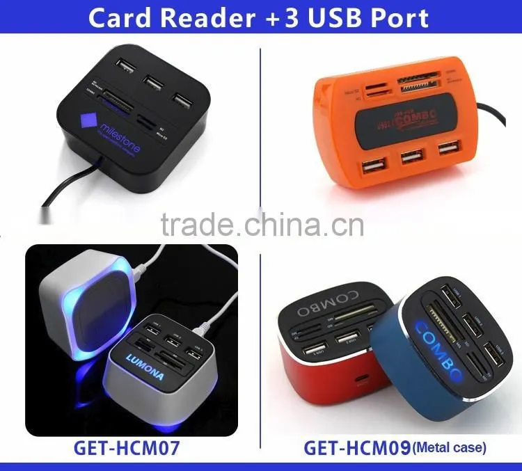 hottest selling usb hub combo card reader with led lighting logo
